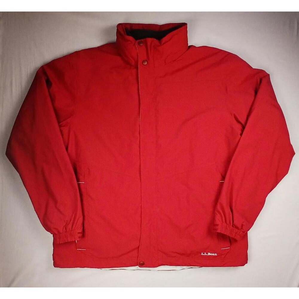 VTG LL Bean Jacket Mens XL Tall Red Hooded Bomber Outdoors Work Coat Y2K